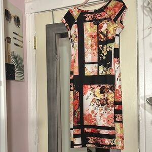 ECI Black, Pink, and Cream Bodycon Midi Dress